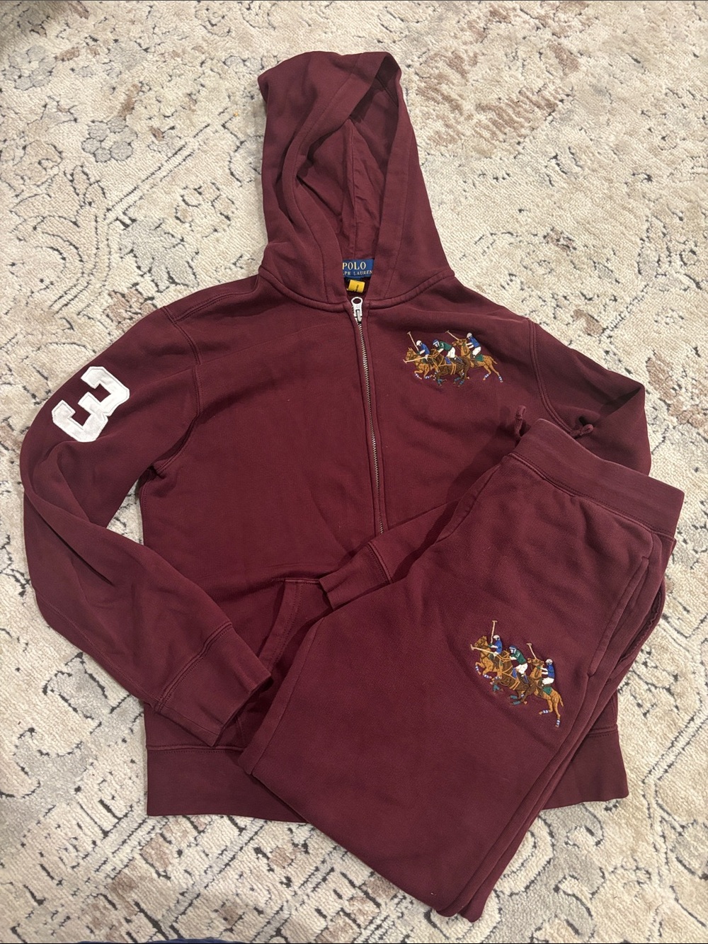 Polo Ralph Lauren Burgundy Kids Zip Hoodie/Pants w Polo Player Embroidery 14-16